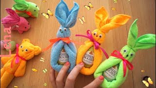 Geschenk Idee Handtuch Hasen falten mit 𝗟𝗲𝗻𝗮 🐇 Present Idea Towel Bunny DIY 🐇 зайчик из полотенца [upl. by Cleland]