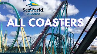 All Coasters at SeaWorld Orlando  On Ride POVs  Front Seat Media [upl. by Ryley]