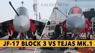 JF17 Block 3 Vs Tejas MK1A  Aircraft Comparison in details  Dubai Airshow 2023 [upl. by Arded337]