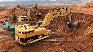 Caterpillar 365C Excavator Loading Trucks And Operator View [upl. by Ahsiyk]