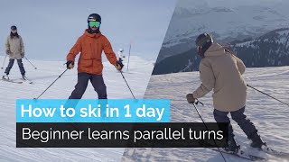 How to Ski in One Day  Beginner Learns Parallel Turns [upl. by Eesac563]