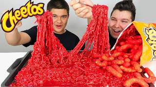 HOT CHEETOS FIRE NOODLES • Mukbang amp Recipe [upl. by Anaik]