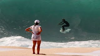 Surfers Attempt to Ride Waves Dangerously Close to the Beach on Tiny Surboards [upl. by Aan]