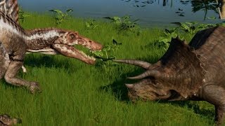 Triceratops vs Indominus Rex Indoraptor Spinosaurus Giganotosaurus amp Carnotaurus 1080p 60FPS [upl. by Arun]