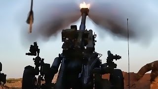 US Army Artillery In Action Near Mosul • April 2017 [upl. by Daenis]