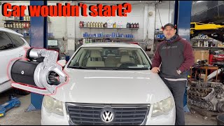 How to replace a starter motor 2006 Volkswagen Passat 20T [upl. by Arihsan75]