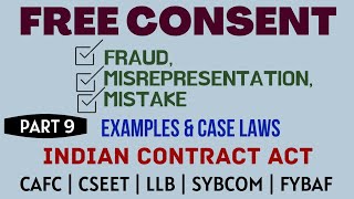 Fraud  Misrepresentation  Mistake  Free Consent  Indian Contract Act  Caselaws  Example [upl. by Neelya31]