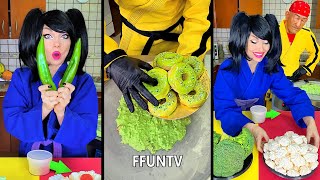 Ice cream challenge Green food vs white food ice cream rolls [upl. by Dhu235]