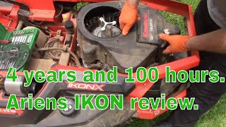 Ariens Ikon 4 year review 100 hour service 52quot zero turn mower [upl. by Azelea]