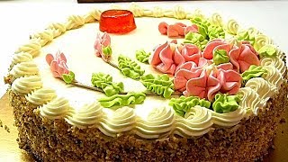 Советский quotБисквитнокремовыйquot тортРецепт сливочного кремаSponge Cream Cake [upl. by Ennairb]