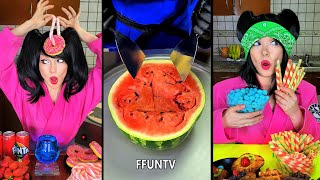 Ice cream challenge Watermelon vs vanilla cake mukbang [upl. by Atiuqel]