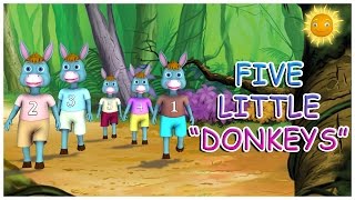 Five Little Donkeys Jumping on the Bed  Nursery Rhyme and 3D Animation Rhymes [upl. by Sidnac673]