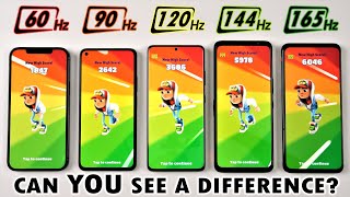 Slow Motion 165Hz vs 144Hz vs 120Hz vs 90Hz vs 60Hz  Smartphone Screen Refresh Rate Comparison [upl. by Anelram]