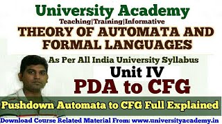 TAFL52PDA to CFG Conversion Example Pushdown Automata to Context Free Grammar Example [upl. by Jehu]