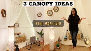 3 DIY CANOPY Ideas  2 BOHO Style Living Room MAKEOVER  Bed Canopy [upl. by Lemert]