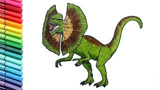 Dinosaur Drawing And Coloring Pages Dilophosaur Dinosaur from Jurassic Parck for Kids [upl. by Jit]