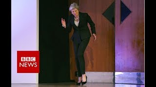 Mays Dancing Queen arrival on conference stage  BBC News [upl. by Mcilroy35]