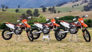 2018 KTM 250 vs 350 vs 500EXCF [upl. by Anaujahs273]