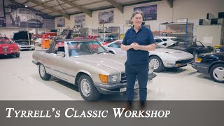 MercedesBenz W107 500 SL  A winning package  Tyrrells Classic Workshop [upl. by Mariam108]