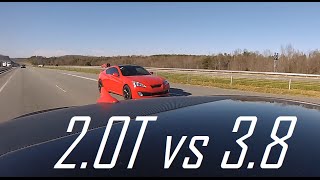 Hyundai Genesis Coupe 20T VS 38 DRAG RACE [upl. by Schwerin]