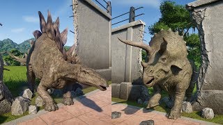 STEGOSAURUSTRICERATOPS BREAKOUT VS TYRANNOSAURUS REXGIGANOTOSAURUS amp IREX JURASSIC WORLD [upl. by Ohs]