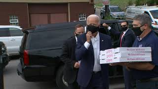 Joe Biden HECKLED as he delivers pizzas to first responders [upl. by Alliuqa692]