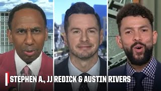 Stephen A JJ Redick amp Austin Rivers preview Tyrese Haliburton vs LeBron James 🍿  First Take [upl. by Fidelio]