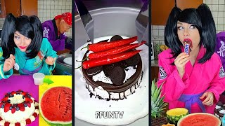 Ice cream challenge Strawberry cake vs watermelon mukbang [upl. by Ramey]