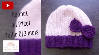 Bonnet bébé 03 mois au tricot [upl. by Knowling]