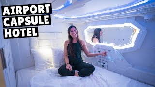 THAILAND CAPSULE HOTEL sleeping in the Bangkok airport [upl. by Bohs]