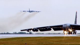 Twelve B52 Nuclear Bombers Depart Minot Air Force Base [upl. by Arymahs134]