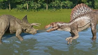 TriceratopsModified VS Spinosaurus  Jurassic World Evolution [upl. by Raskind]