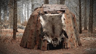 Building a Dome Hut Bark Roof Bushcraft Shelter [upl. by Ashok]