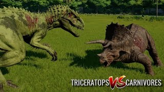 Triceratops vs TRex Indominus Rex Indoraptor Spinosaurus Spinoraptor Giga Carcha amp Allo [upl. by Herm]