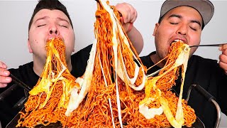 EXTREMELY CHEESY SUPER SPICY PESTO FIRE NOODLES • Mukbang amp Recipe [upl. by Manly]